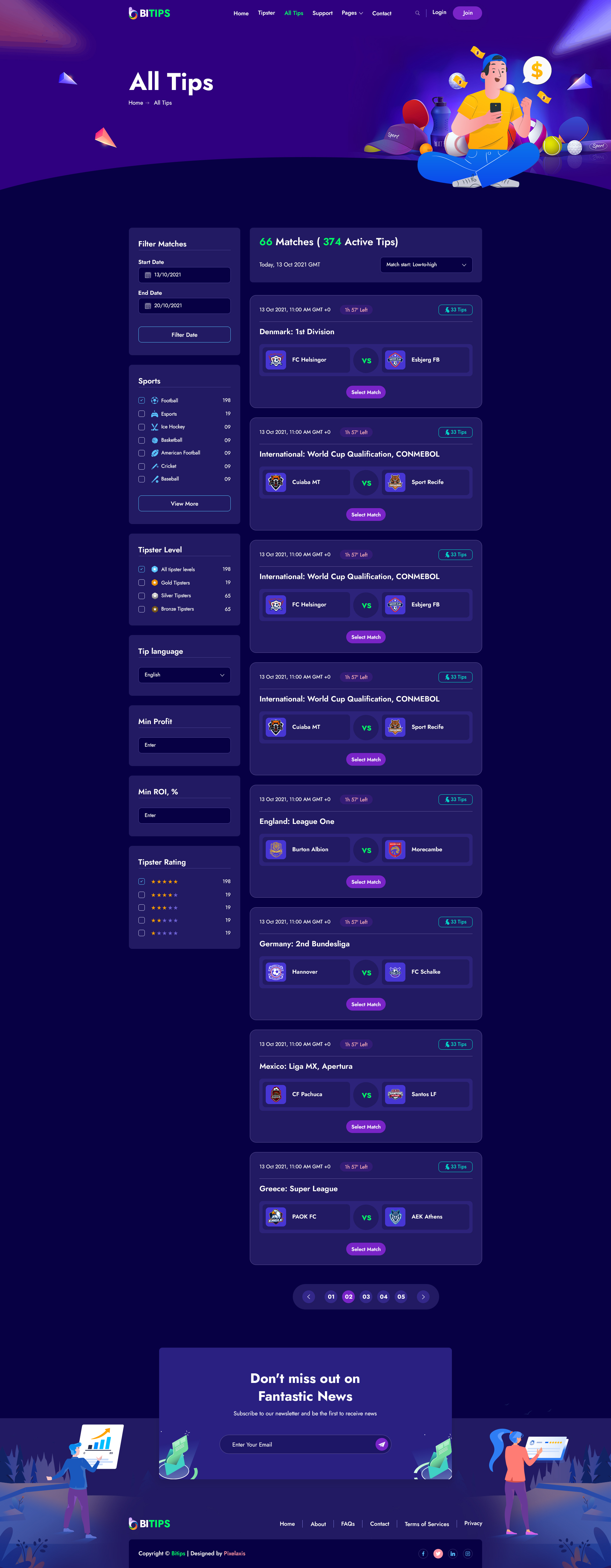 Bitips - Prediction Tips & Tipster Platform PSD Template by pixelaxis